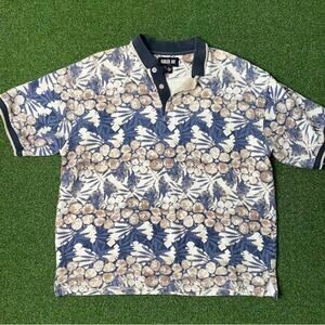 Vintage 90s Y2K Keeler Bay Floral Print Mens Hawaiian Polo Sz L